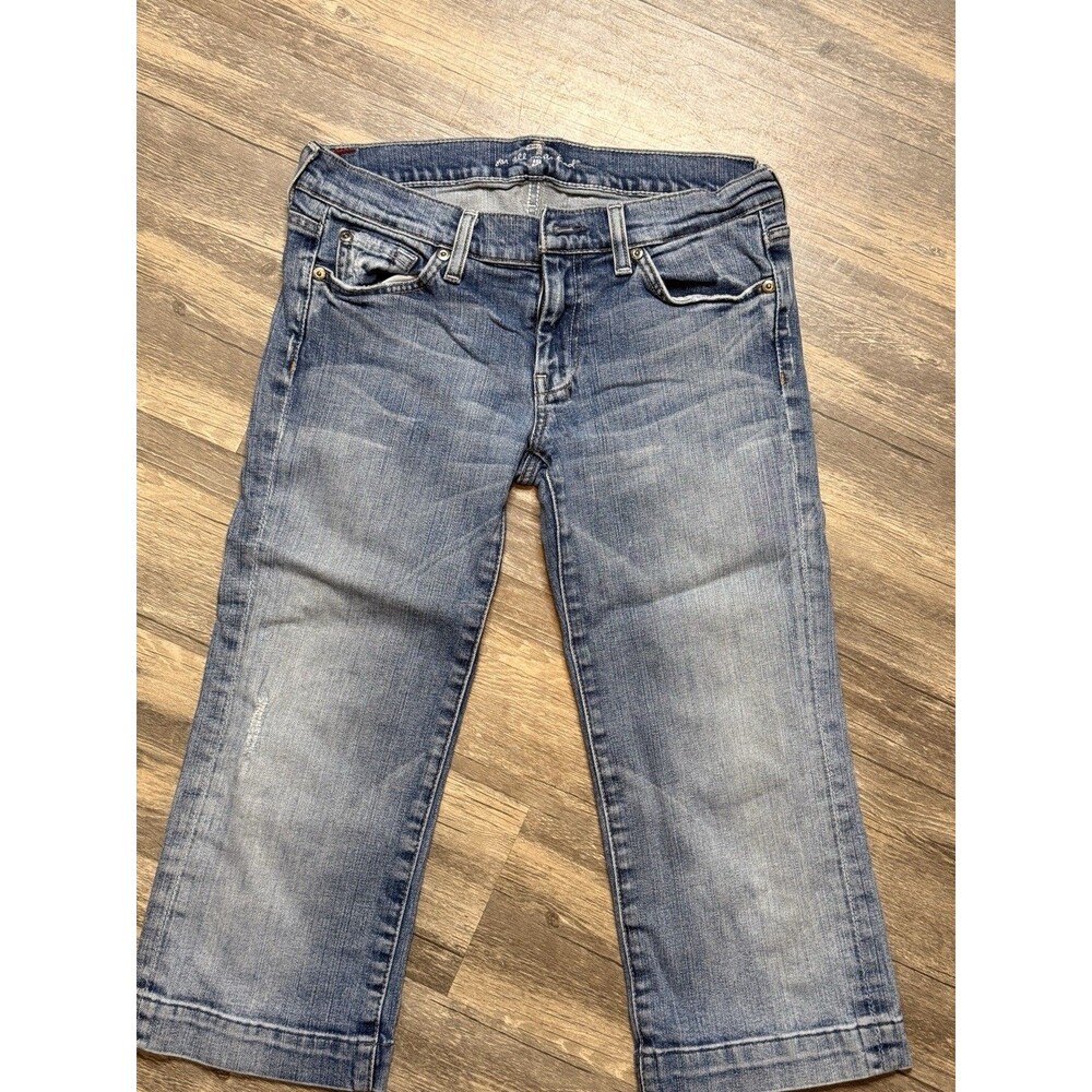 7 For All Mankind Dojo Crop Jeans Women’s 30 Blue Y2K Capri Flare Stretch USA